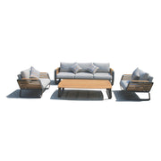Deko Living - 5 Place Seating Palazzolo Outdoor Teak Patio Conversation Set with Cushioned Chairs and Coffee Table
