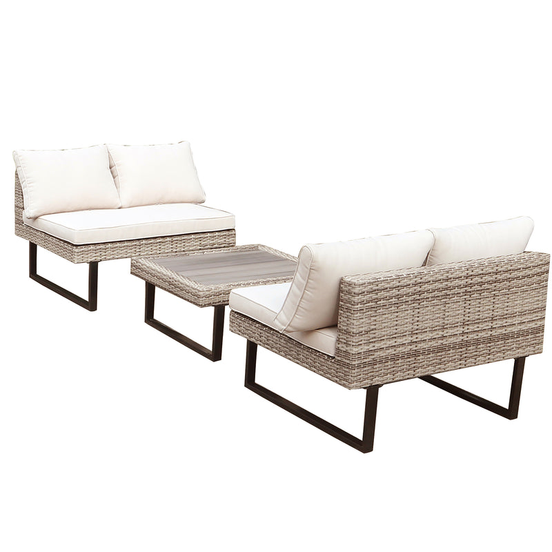Deko Living - 8 Place Seating Outdoor Wicker Corner Sectional Sofa and Ottoman Set with Table