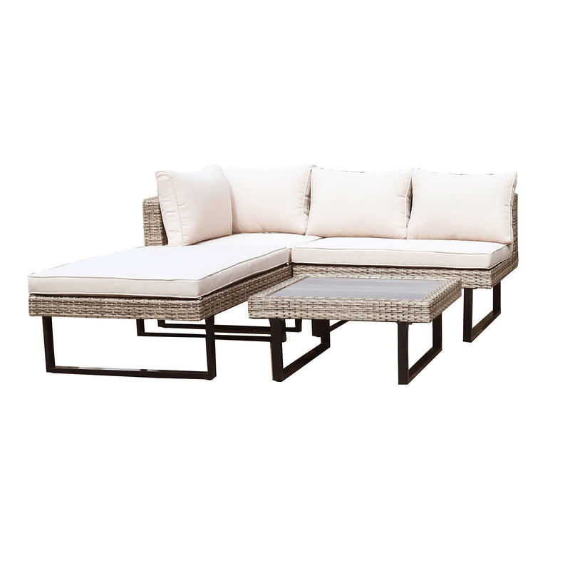 Deko Living - 8 Place Seating Outdoor Wicker Corner Sectional Sofa and Ottoman Set with Table