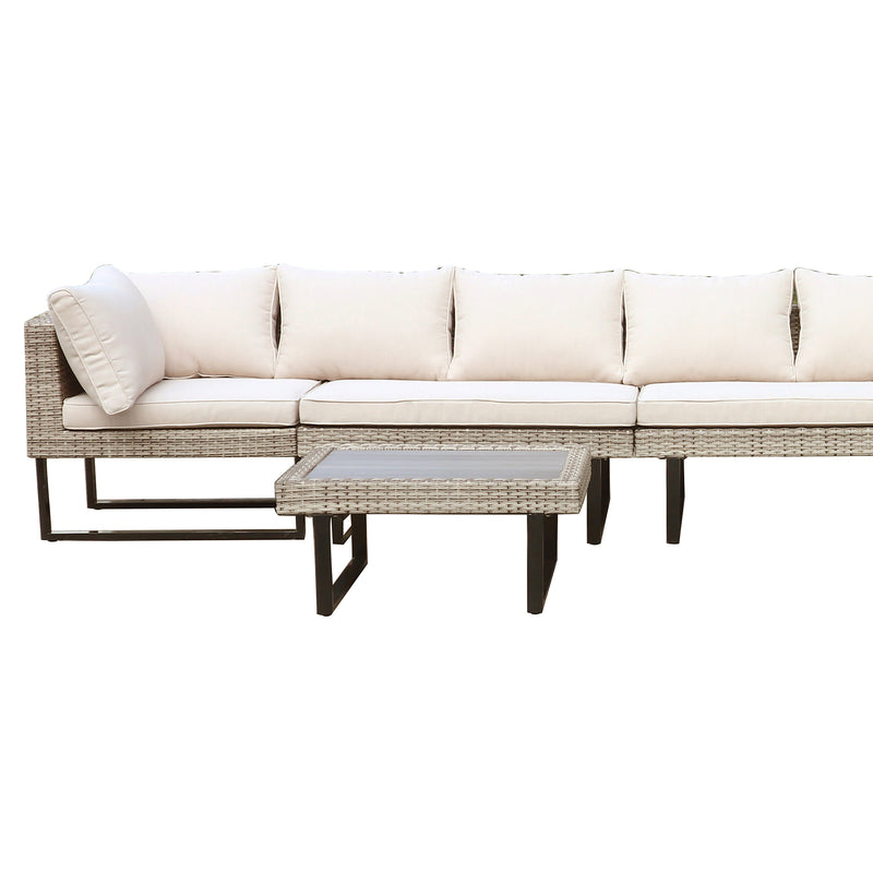 Deko Living - 8 Place Seating Outdoor Wicker Corner Sectional Sofa and Ottoman Set with Table