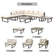 Deko Living - 8 Place Seating Outdoor Wicker Corner Sectional Sofa and Ottoman Set with Table