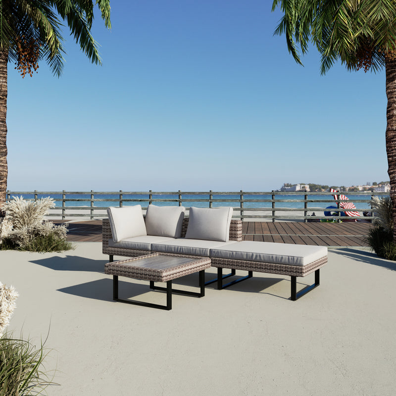 Deko Living - 8 Place Seating Outdoor Wicker Corner Sectional Sofa and Ottoman Set with Table