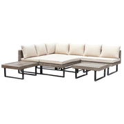 Deko Living - 8 Place Seating Outdoor Wicker Corner Sectional Sofa and Ottoman Set with Table
