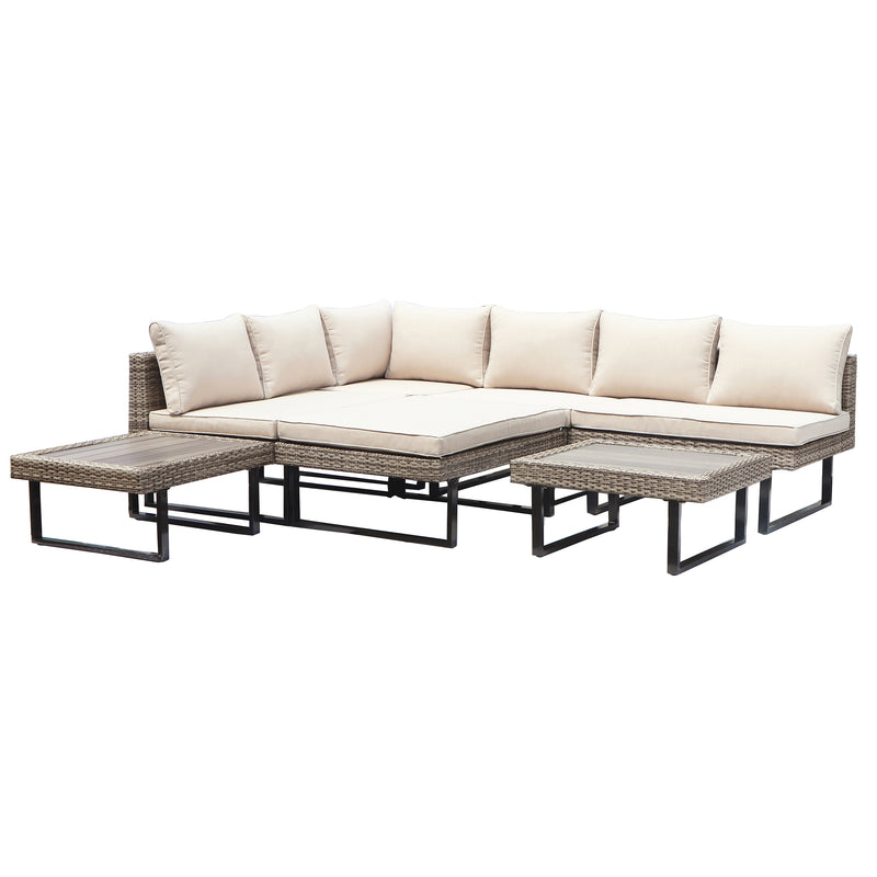 Deko Living - 8 Place Seating Outdoor Wicker Corner Sectional Sofa and Ottoman Set with Table
