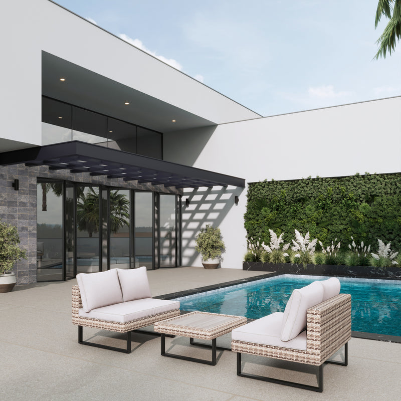 Deko Living - 8 Place Seating Outdoor Wicker Corner Sectional Sofa and Ottoman Set with Table