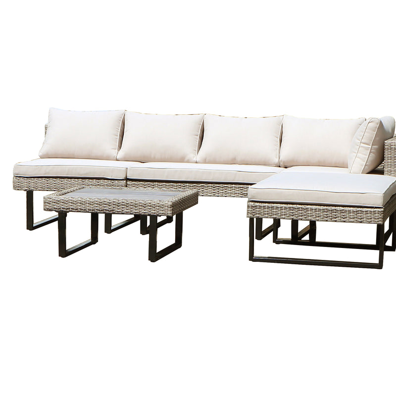 Deko Living - 8 Place Seating Outdoor Wicker Corner Sectional Sofa and Ottoman Set with Table