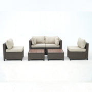 Deko Living - 8 Piece Brown Outdoor Sectional Wicker Sofa Chairs and Tables with Interchangable Beige and Red Cushion Covers
