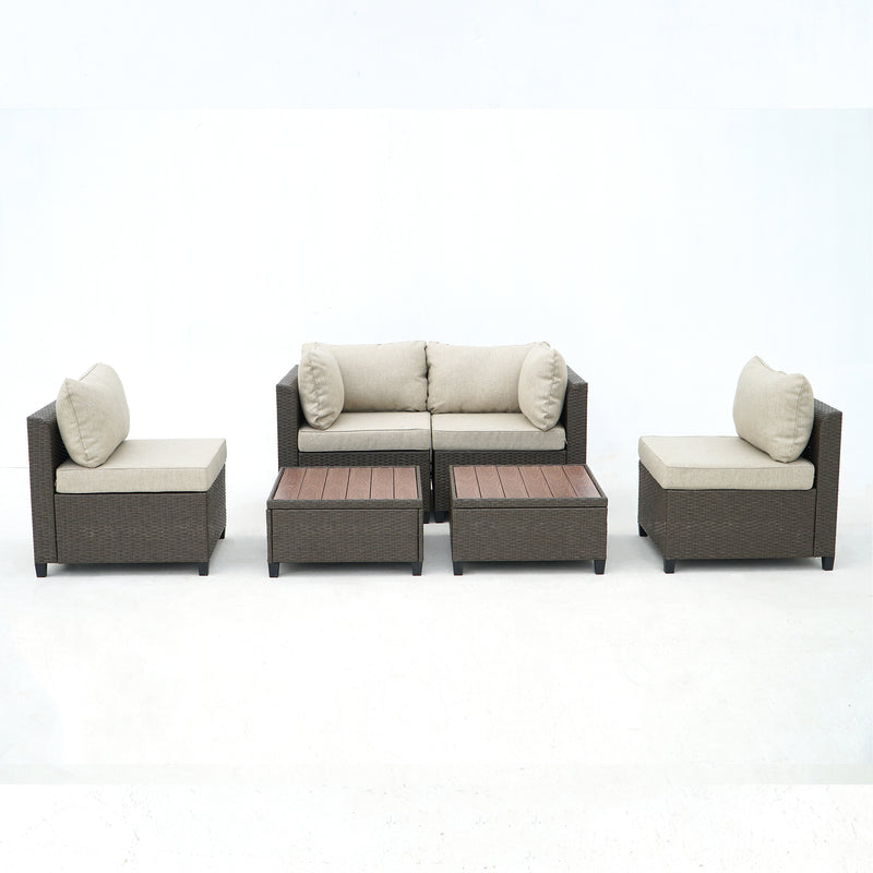 Deko Living - 8 Piece Brown Outdoor Sectional Wicker Sofa Chairs and Tables with Interchangable Beige and Red Cushion Covers