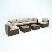 Deko Living - 8 Piece Brown Outdoor Sectional Wicker Sofa Chairs and Tables with Interchangable Beige and Red Cushion Covers