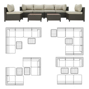 Deko Living - 8 Piece Brown Outdoor Sectional Wicker Sofa Chairs and Tables with Interchangable Beige and Red Cushion Covers