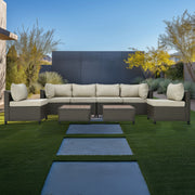 Deko Living - 8 Piece Brown Outdoor Sectional Wicker Sofa Chairs and Tables with Interchangable Beige and Red Cushion Covers