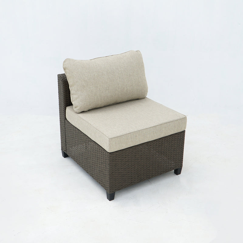 Deko Living - 8 Piece Brown Outdoor Sectional Wicker Sofa Chairs and Tables with Interchangable Beige and Red Cushion Covers