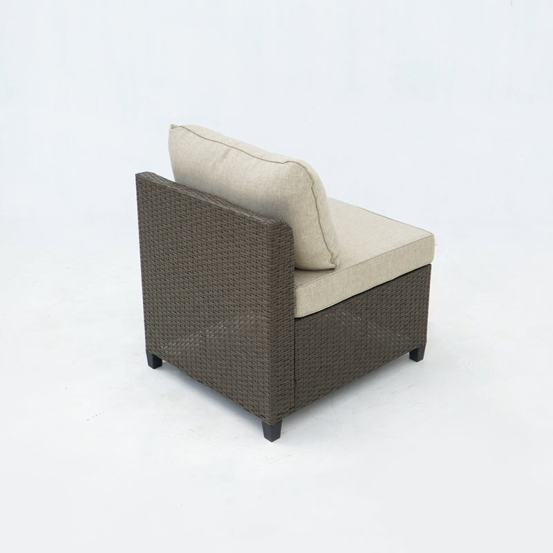 Deko Living - 8 Piece Brown Outdoor Sectional Wicker Sofa Chairs and Tables with Interchangable Beige and Red Cushion Covers