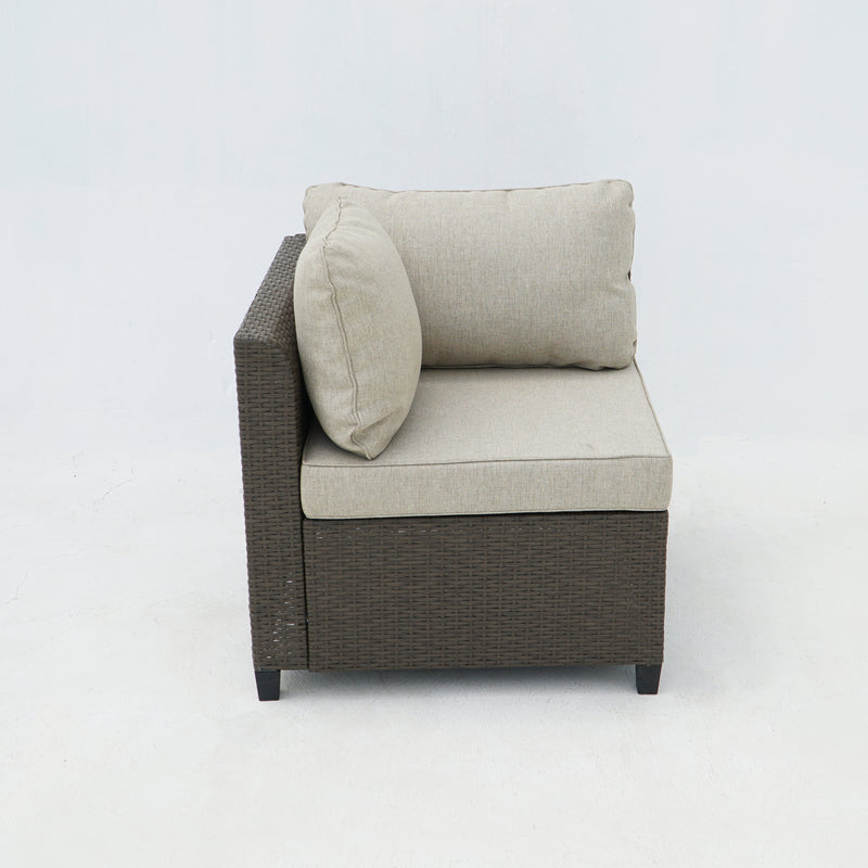 Deko Living - 8 Piece Brown Outdoor Sectional Wicker Sofa Chairs and Tables with Interchangable Beige and Red Cushion Covers