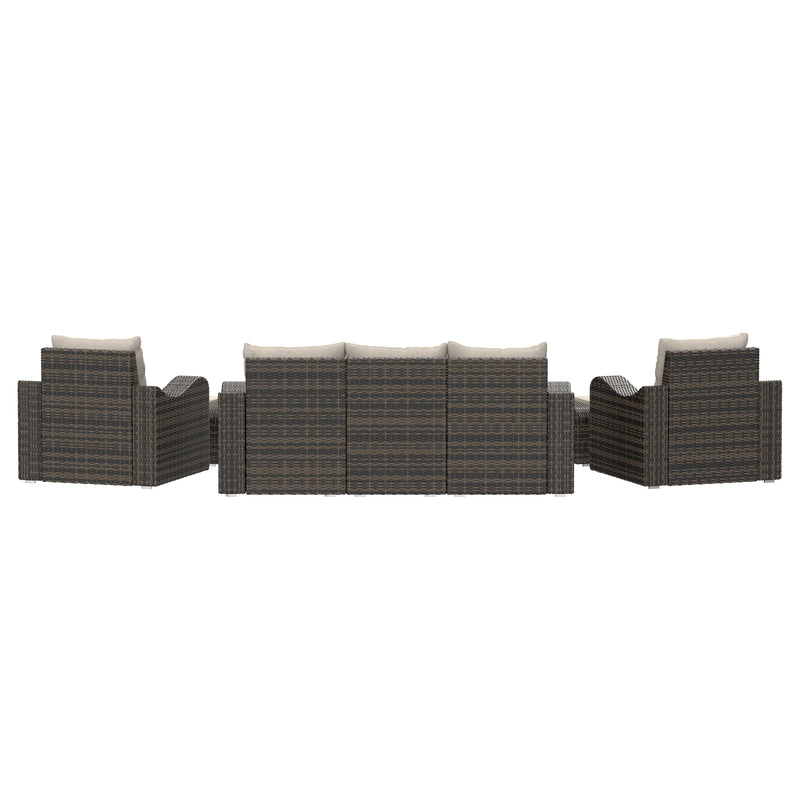 Deko Living - 5 Place Seating Brown Outdoor Wicker Sofa and Sofa Chair Set with Table