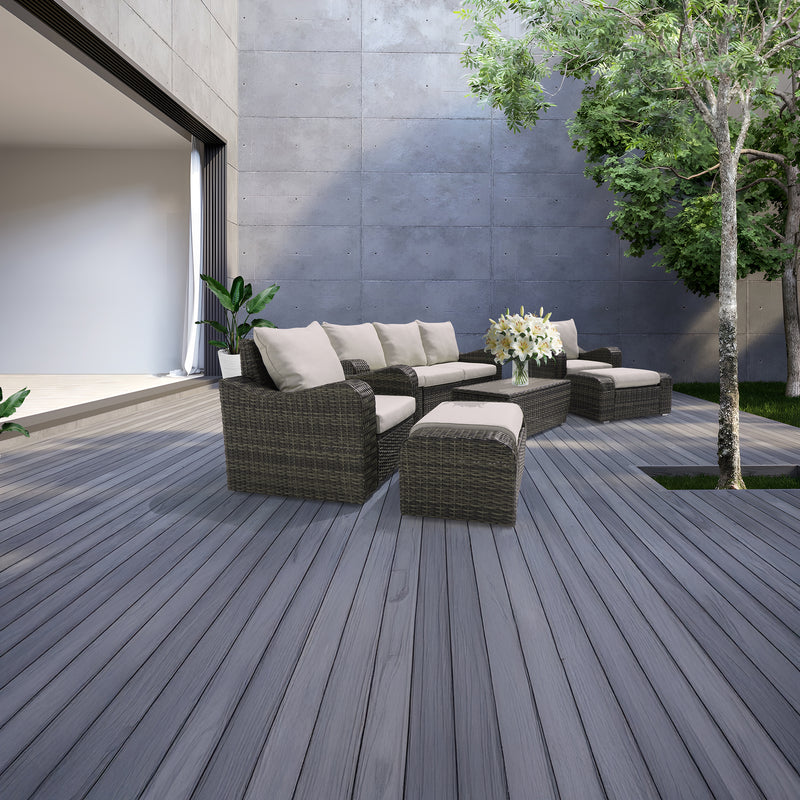 Deko Living - 5 Place Seating Brown Outdoor Wicker Sofa and Sofa Chair Set with Table