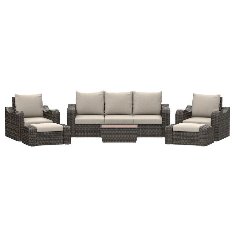 Deko Living - 5 Place Seating Brown Outdoor Wicker Sofa and Sofa Chair Set with Table