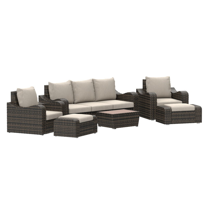 Deko Living - 5 Place Seating Brown Outdoor Wicker Sofa and Sofa Chair Set with Table