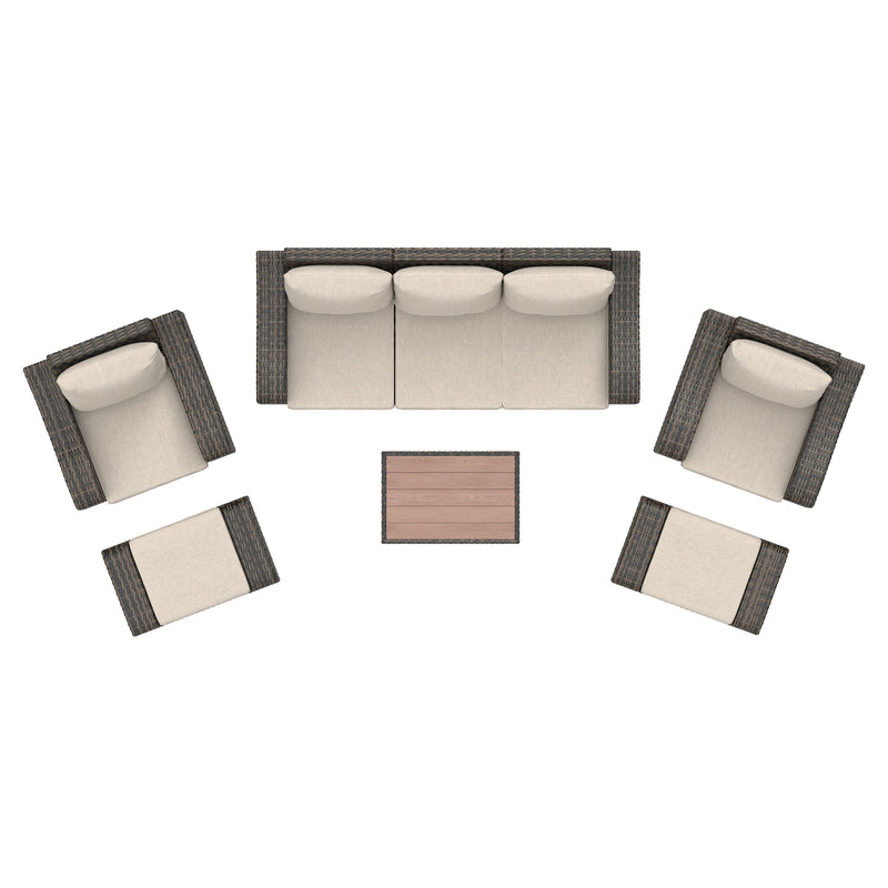 Deko Living - 5 Place Seating Brown Outdoor Wicker Sofa and Sofa Chair Set with Table