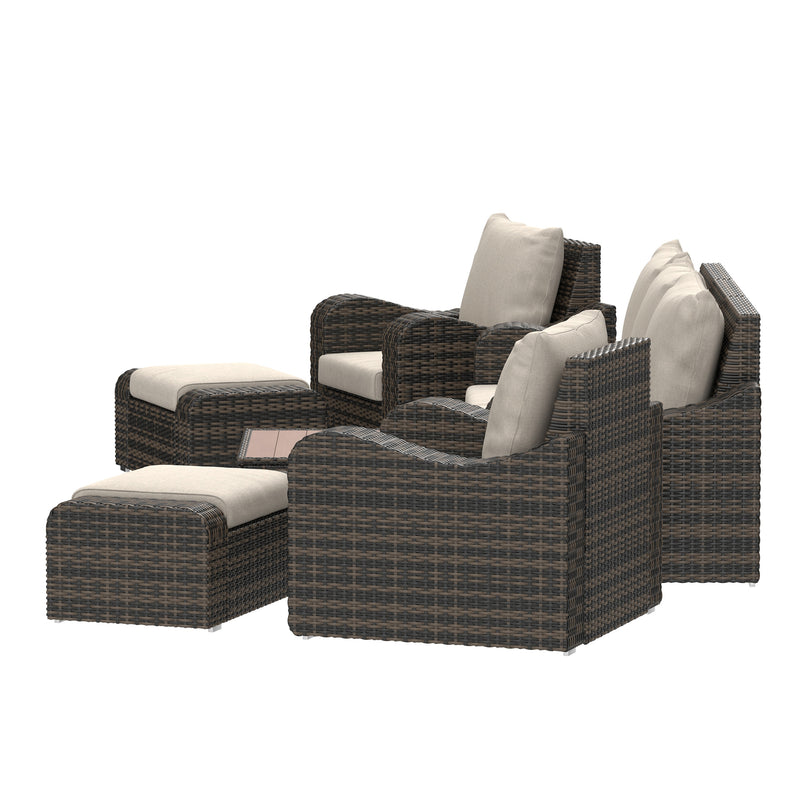 Deko Living - 5 Place Seating Brown Outdoor Wicker Sofa and Sofa Chair Set with Table
