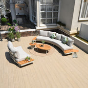Deko Living - 6 Place Seating Outdoor Cream Aluminum and Teak Contour Sofa Set