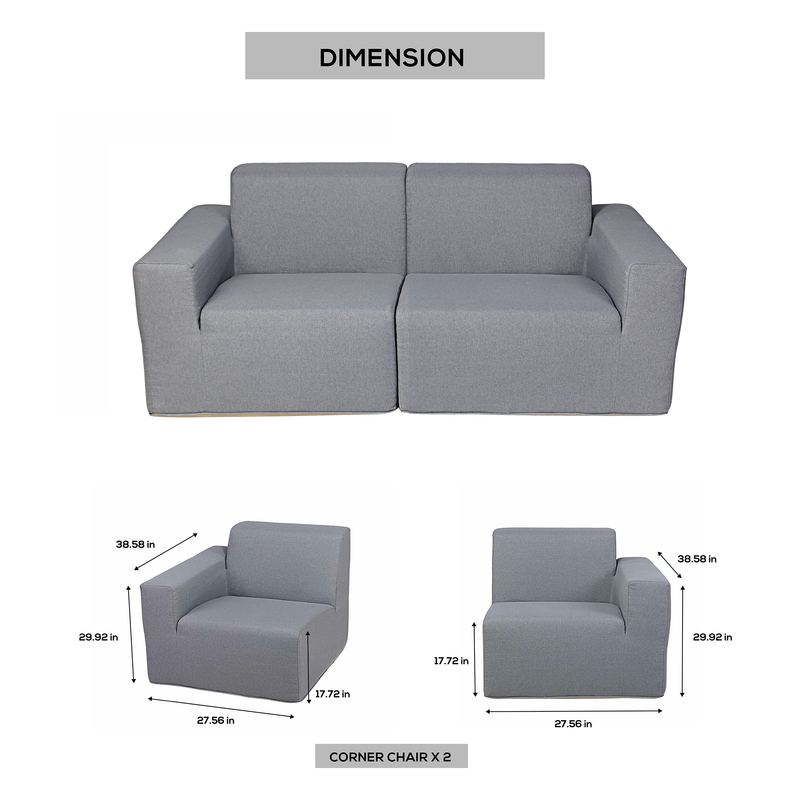 Deko Living - 2 Place Seating Gray Outdoor Compression Foam Sofa Set