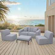 Deko Living - 4 Place Seating Gray Outdoor Compression Foam Sofa and Table Set
