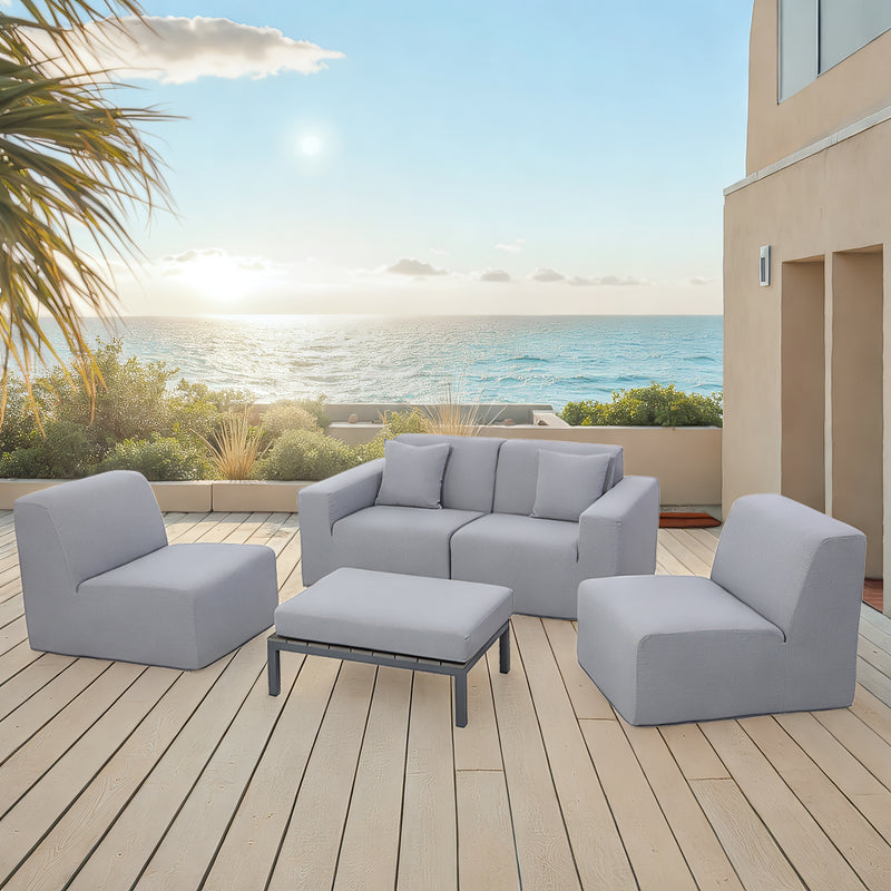 Deko Living - 4 Place Seating Gray Outdoor Compression Foam Sofa and Table Set