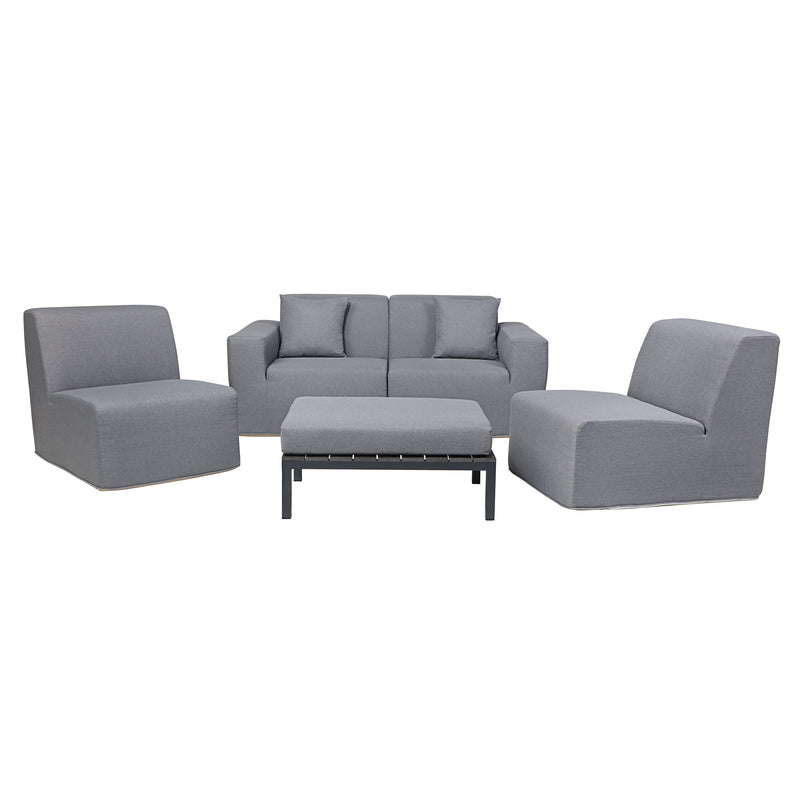 Deko Living - 4 Place Seating Gray Outdoor Compression Foam Sofa and Table Set