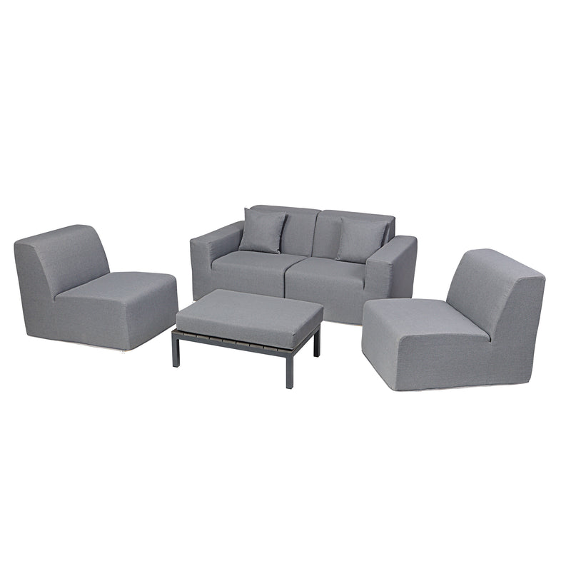 Deko Living - 4 Place Seating Gray Outdoor Compression Foam Sofa and Table Set