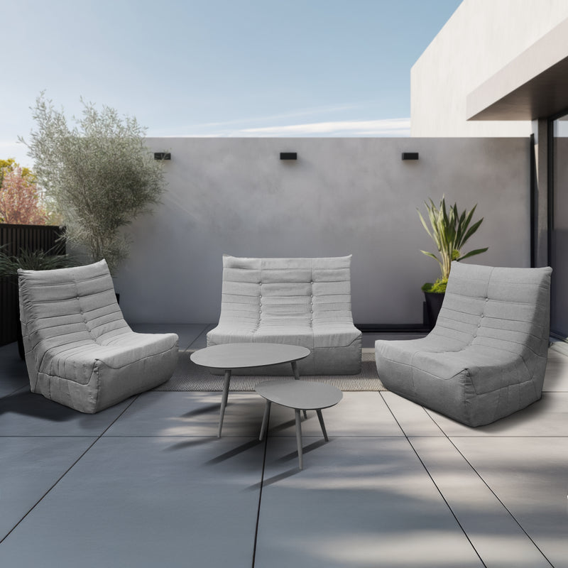 Deko Living - 5 Piece Gray Outdoor Compression Foam Loveseat Sofa Chairs and Table Set