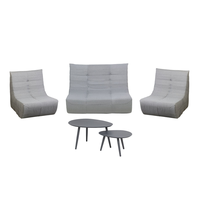 Deko Living - 5 Piece Gray Outdoor Compression Foam Loveseat Sofa Chairs and Table Set