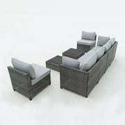 Deko Living - 8 Piece Gray Outdoor Sectional Wicker Sofa Chairs and Tables with Interchangable Blue and Gray Cushion Covers