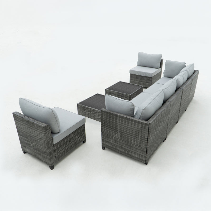 Deko Living - 8 Piece Gray Outdoor Sectional Wicker Sofa Chairs and Tables with Interchangable Blue and Gray Cushion Covers