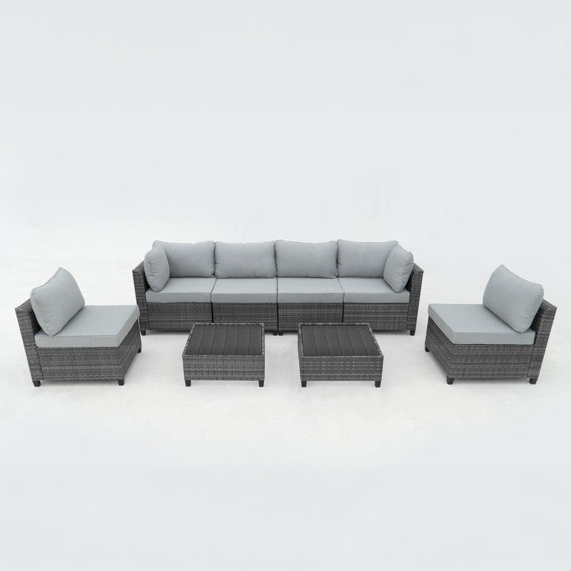 Deko Living - 8 Piece Gray Outdoor Sectional Wicker Sofa Chairs and Tables with Interchangable Blue and Gray Cushion Covers