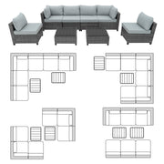 Deko Living - 8 Piece Gray Outdoor Sectional Wicker Sofa Chairs and Tables with Interchangable Blue and Gray Cushion Covers