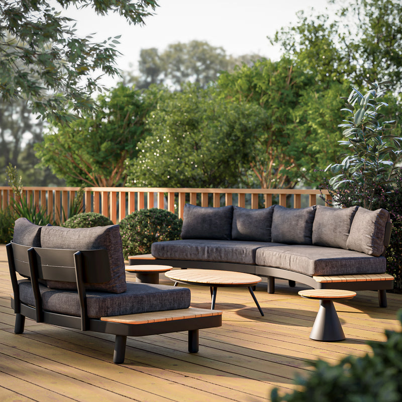 Deko Living - 6 Place Seating Outdoor Gray Aluminum and Teak Contour Sofa Set