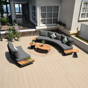 Deko Living - 6 Place Seating Outdoor Gray Aluminum and Teak Contour Sofa Set