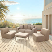 Deko Living - 4 Place Seating Brown Outdoor Compression Foam Sofa and Table Set