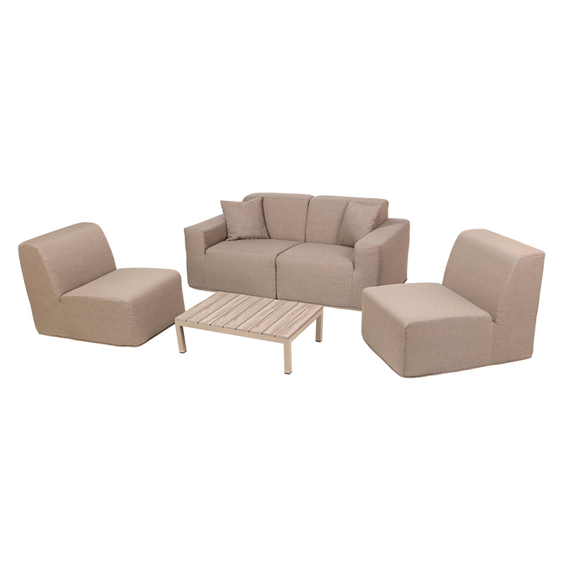Deko Living - 4 Place Seating Brown Outdoor Compression Foam Sofa and Table Set