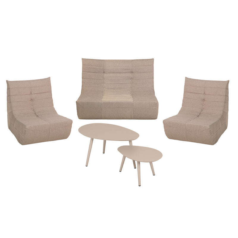 Deko Living - 5 Piece Brown Outdoor Compression Foam Loveseat Sofa Chairs and Table Set