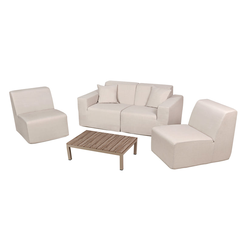Deko Living - 4 Place Seating Beige Outdoor Compression Foam Sofa and Table Set