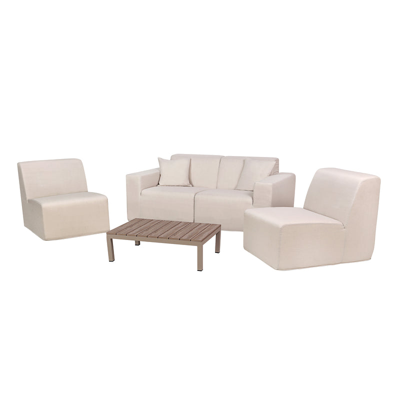 Deko Living - 4 Place Seating Beige Outdoor Compression Foam Sofa and Table Set