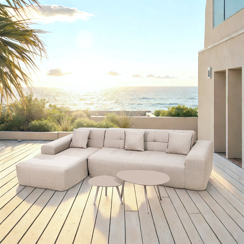 Deko Living - 3 Piece Beige Outdoor Compression Foam Sofa and Table Set