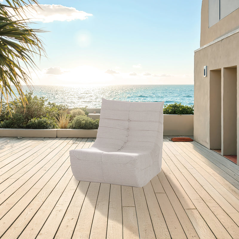 Deko Living - 5 Piece Beige Outdoor Compression Foam Loveseat Sofa Chairs and Table Set