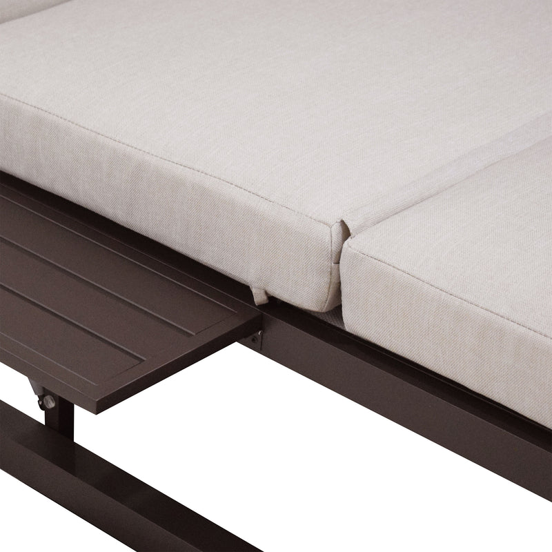 Deko Living - 2 Place Outdoor Aluminum Rectangular Patio Daybed with Retractable Beige Textilene Fabric Canopy