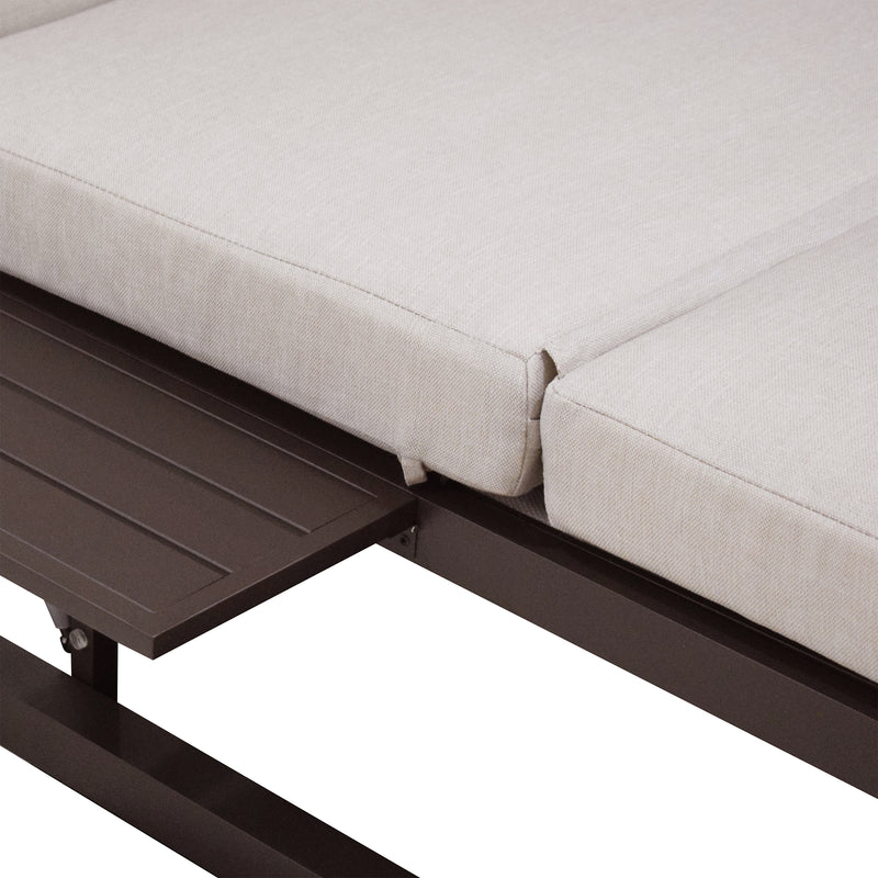 Deko Living - 2 Place Outdoor Aluminum Rectangular Patio Daybed with Retractable Beige Textilene Fabric Canopy
