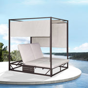 Deko Living - 2 Place Outdoor Aluminum Rectangular Patio Daybed with Retractable Beige Textilene Fabric Canopy