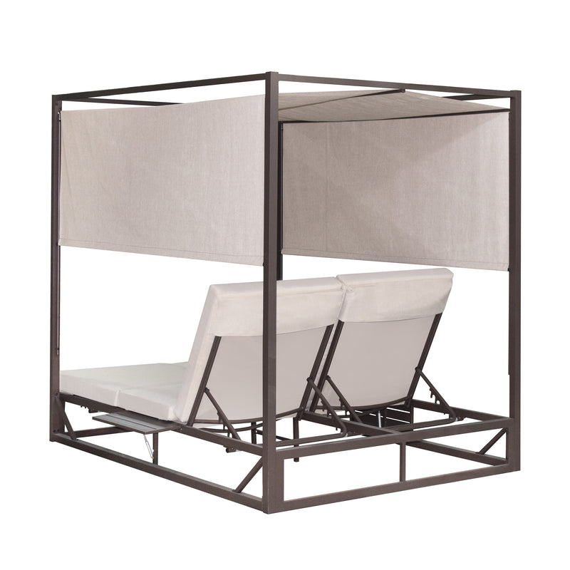 Deko Living - 2 Place Outdoor Aluminum Rectangular Patio Daybed with Retractable Beige Textilene Fabric Canopy