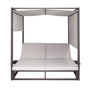 Deko Living - 2 Place Outdoor Aluminum Rectangular Patio Daybed with Retractable Beige Textilene Fabric Canopy